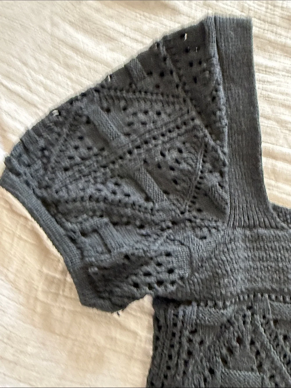 ZARA Black Crochet Square-Neck Crop Top with Puff Sleeves